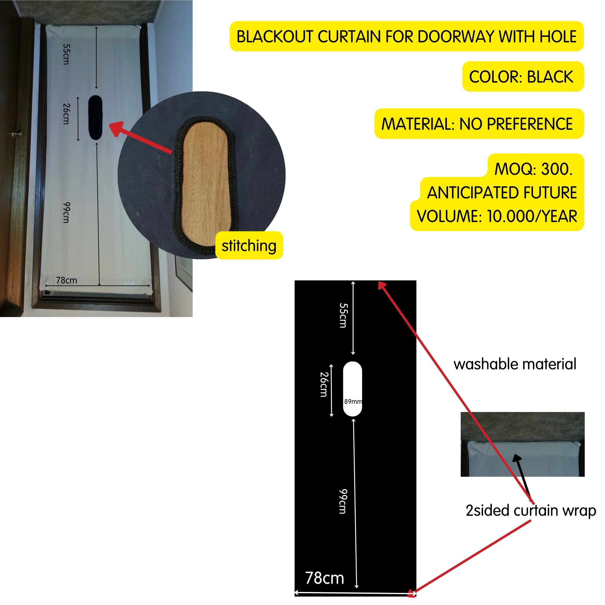 2sided curtain wrap 78*180cm Upper and lower Rod Pocket Blackout Cloth Blackout Curtain For Doorway With Hole