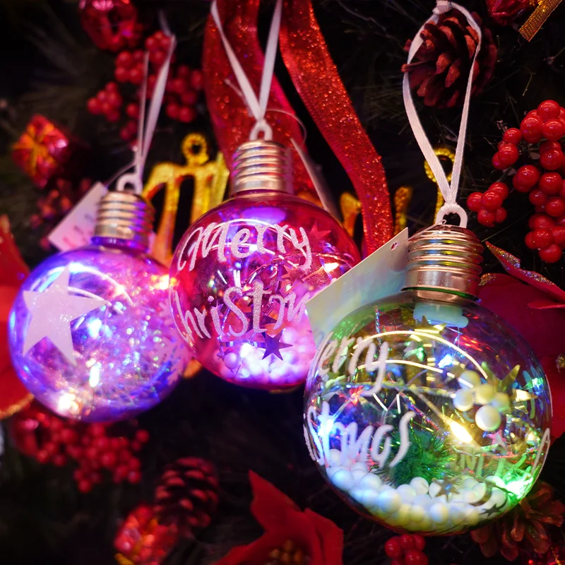 KG Xmas Wholesale bolas de navidad 8cm Painted Battery Operated Christmas Baubles Christmas Ball With Snow Filler Inside