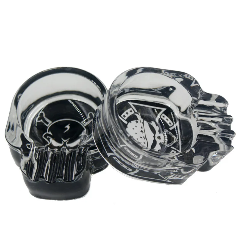 Cool Black Resin Skull Design Crystal Glass Cigar Cigarette Ashtray In Skull Shape