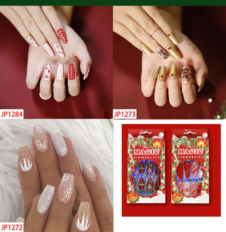 2024 Christmas Press on Nails Fake Almond Ballerina Design Nails Artificial Winter Xmas Matte Gloss Acrylic Nails for Women 24pc
