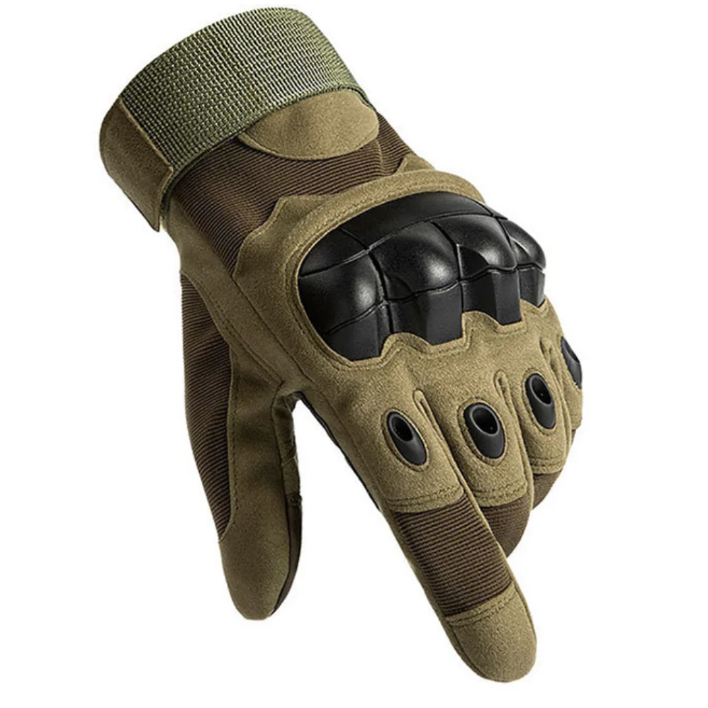Green Tan Breathable Full-Finger Tactical Gloves Training Defense Cycling Gloves Touch Screen Adjustable Sports Protective