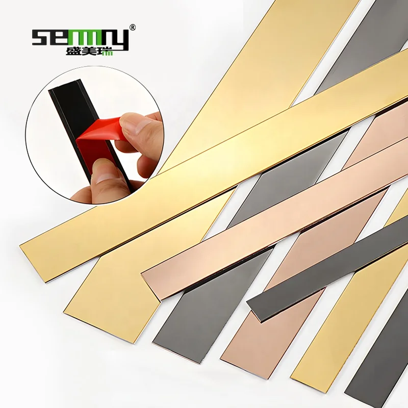 High Quality Stainless Steel Flat Trim Wall Decorative Tile Trim Mirror Molding Self Adhesive Tile Trimming Strip TILE STRIP
