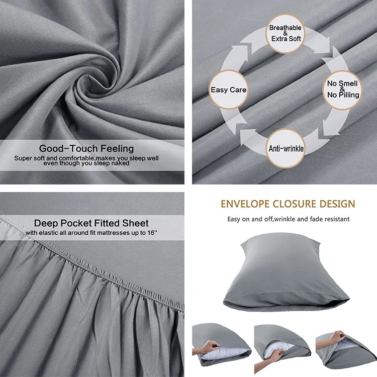 Home Textile Bed Sheet Solid Color Brushed Microfiber Fabric 4 Pcs Fitted Bed Sheet