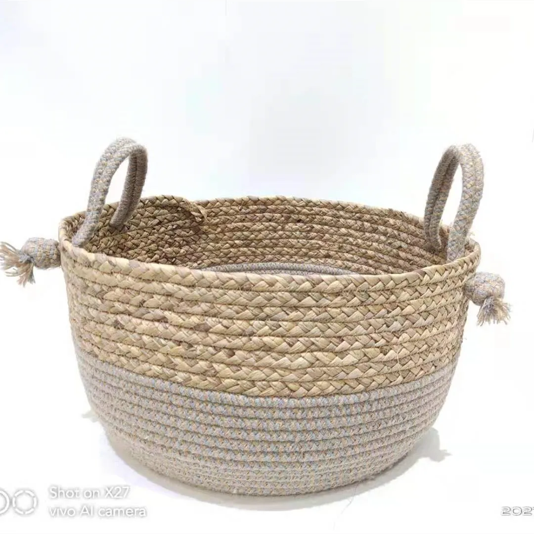 
Большая круглая корзина для хранения морской травы и хлопкового шнура с ручкой из хлопкового шнура 