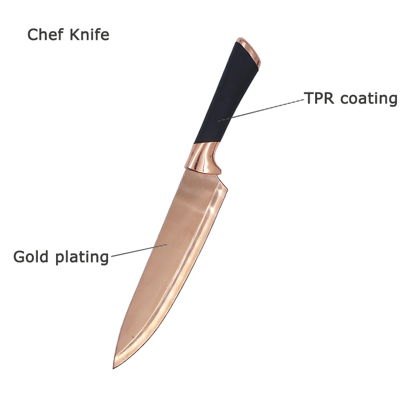 hot sale 6 Pieces Sharp Knife Set Gold Kitchen Knife Set Knives Set with Acrylic Block