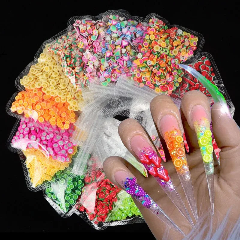 DIY Mixed 3D Nail Art Design Colorful Fruit Series Slices Banana Orange Grapefruit Grape Polymer Clay  For Nail Art Decoration