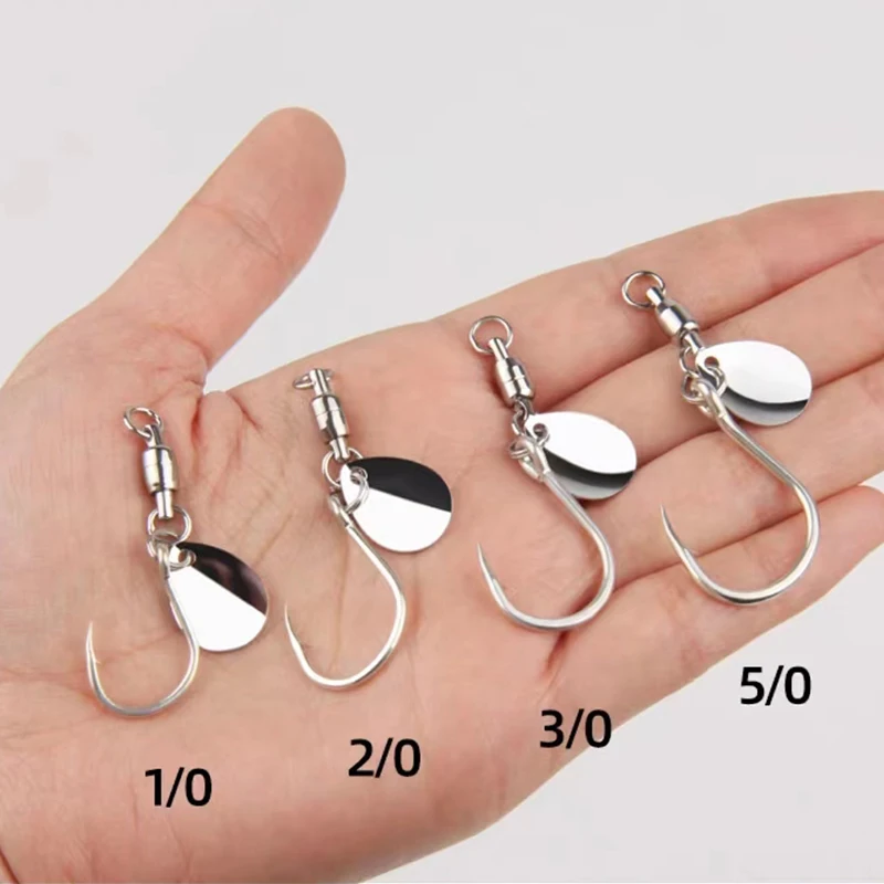 TAKEDO Stainless Steel Jig hook Double Bearing Swivel 1/0  2/0 3/0 5/0 Single Fishing Hooks With Spoon For Spanish Mackerel Bass