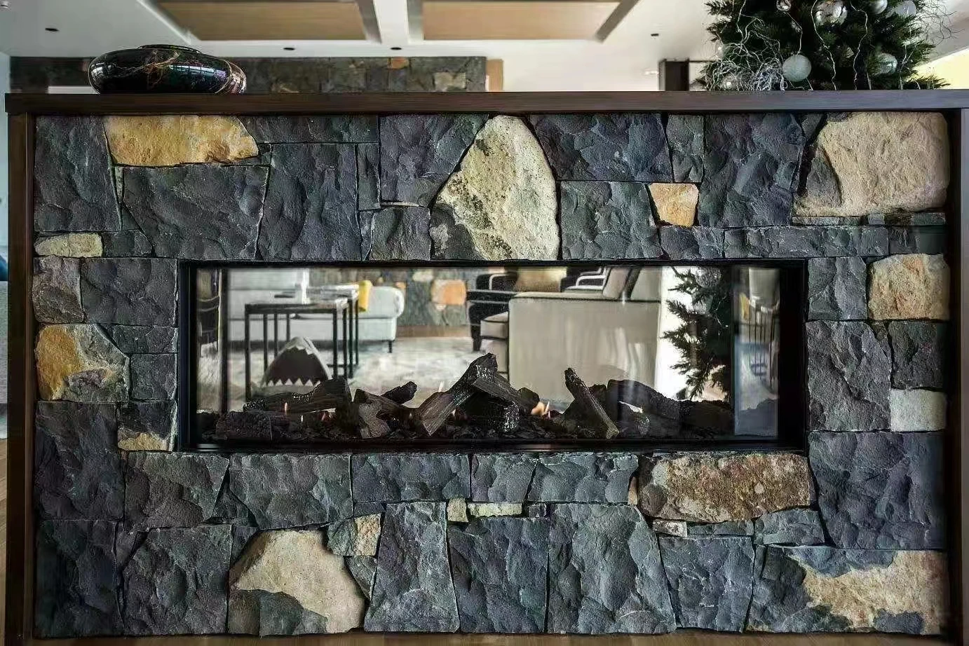 cut to size customized mushroom surface background wall cladding natural black slate culture stone