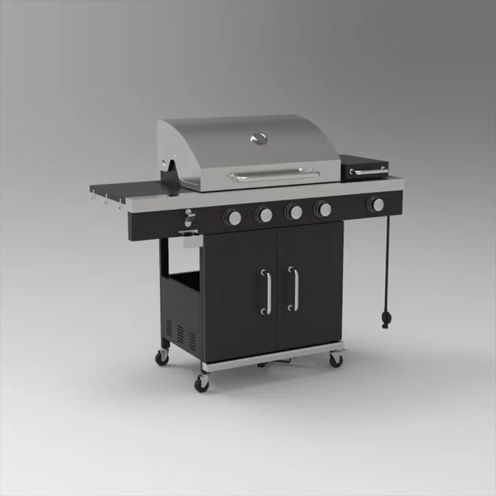 Stainless Steel 4-Burner Cart Style Perfect Patio Garden Picnic Backyard Barbecue Grill with Side Tables Gas Grill