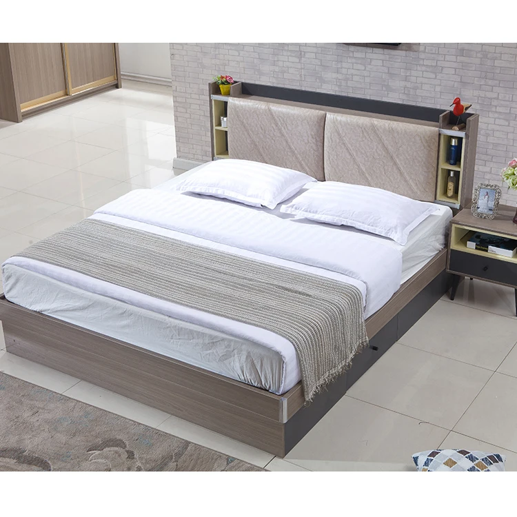 Competitive price MDF Wood Double Bed Design With Box