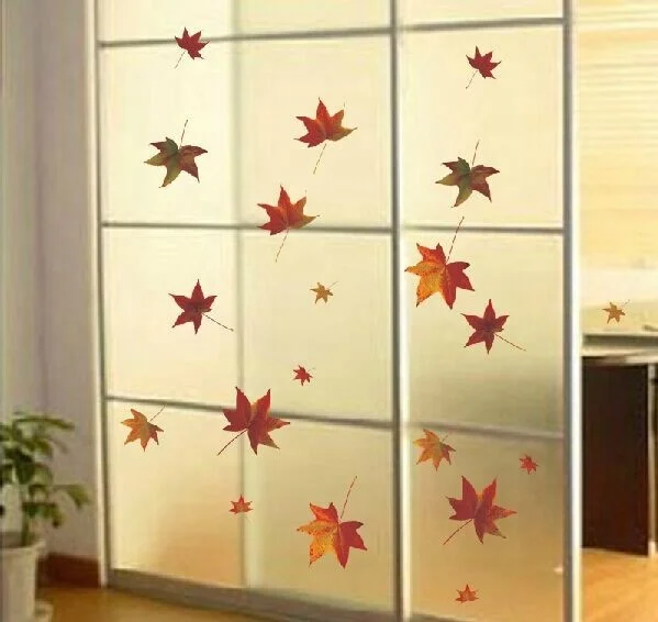 pvc static cling window film decor sticker window glass static film vinyl sticker Double sided color Maple leaf static sticker