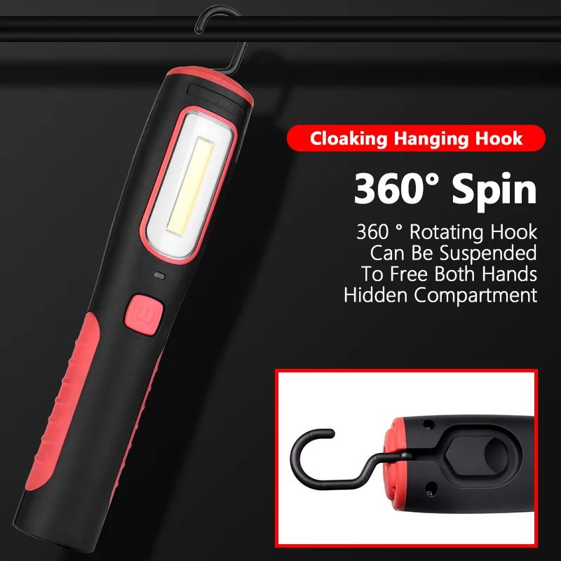 COB+LED Magnetic Work Light Rechargeable Portable Working Lamp with Hanging Hook Car Repairing Lamp