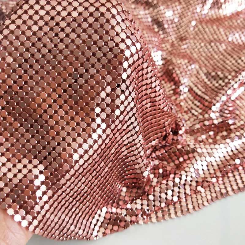 Розовое золото Гибкая алюминиевая сетчатая ткань с блестками Chainmail для скатерти