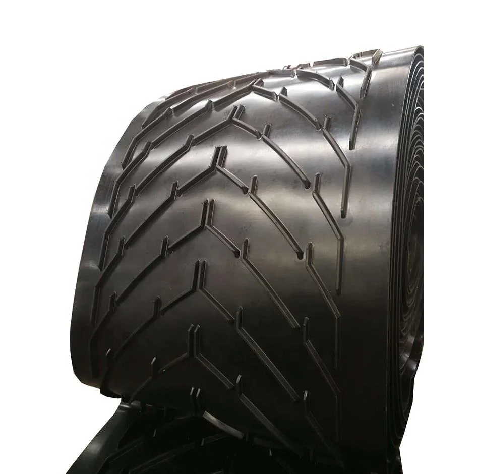 Cold resistant, flame retardant, antistatic chevron rubber conveyor belt