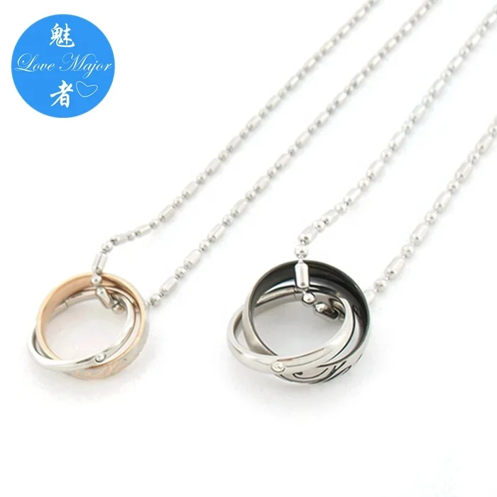 Couple Love Ring Pendant Necklace Boyfriend Girlfriend Gift Stainless Steel Set
