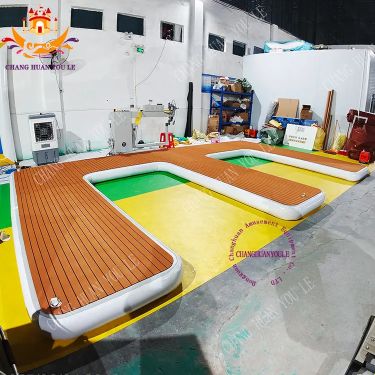 w-type Heavy-duty Double Wall Fabric Inflatable Inflatable for Dock Yacht Motor Boat Jet Ski Pontoon Dock With Teak Eva Pad