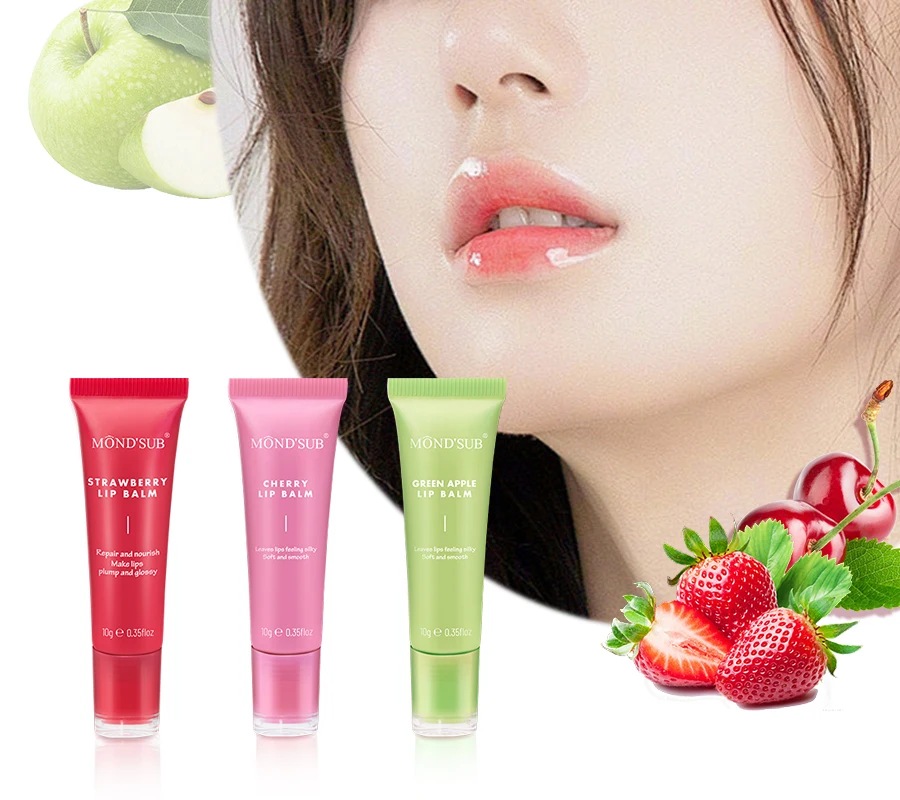 Custom Natural Organic Vegan Moisturizing Pink Strawberry Lip Balm Private Label  Hydrating Lips Care Fruit Lip Moisturizer