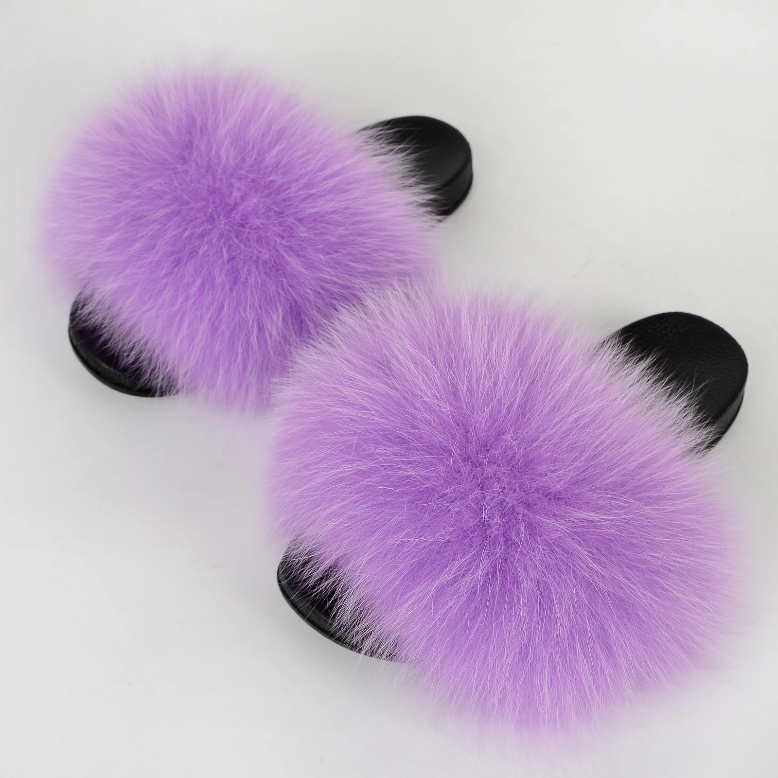
Hot selling outdoor supplier sumemr luxury fluffy real raccoon fox fur slide for women 