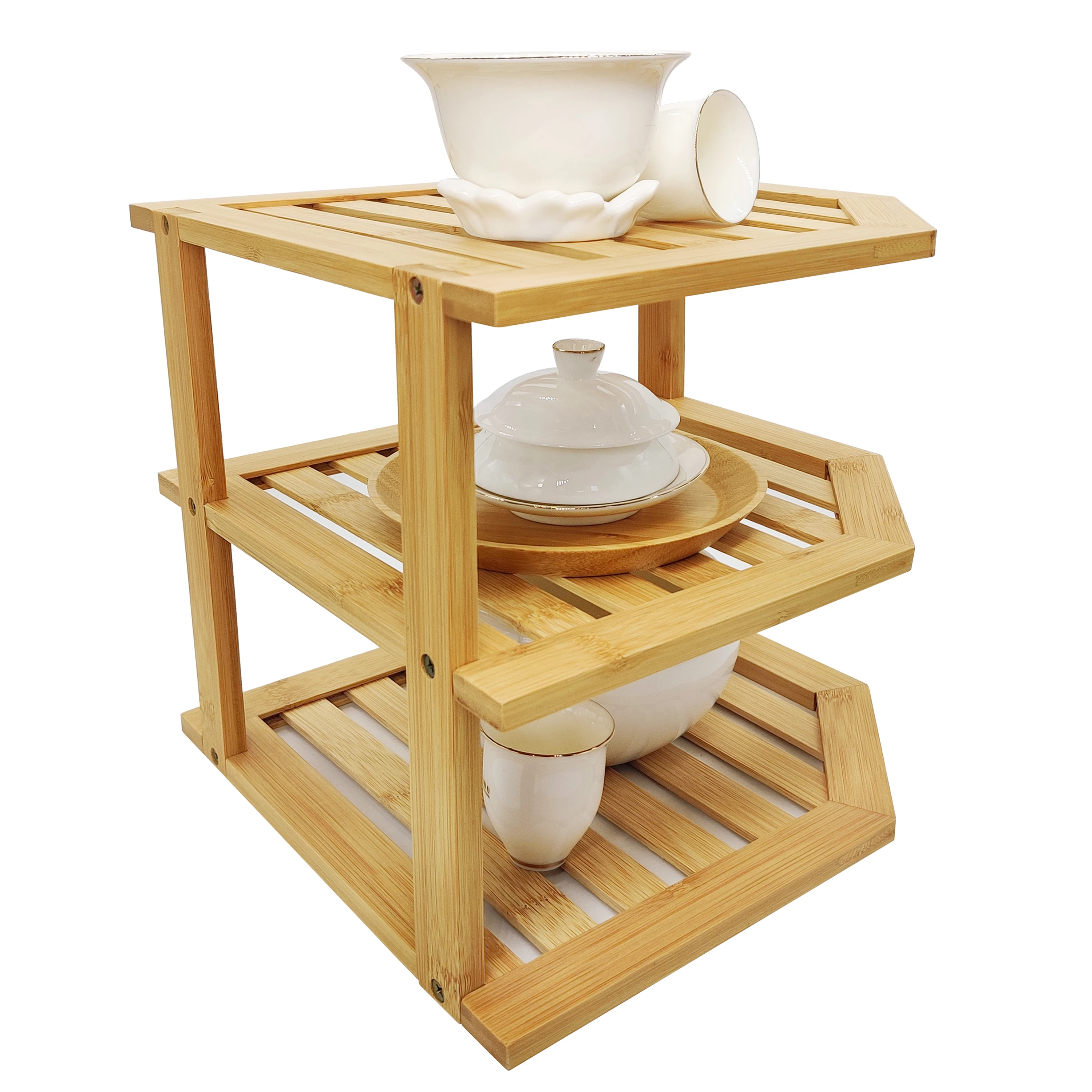 Bamboo storage rack  Three floors detachable bowl rack    environmental dish racks  bamboo shelf