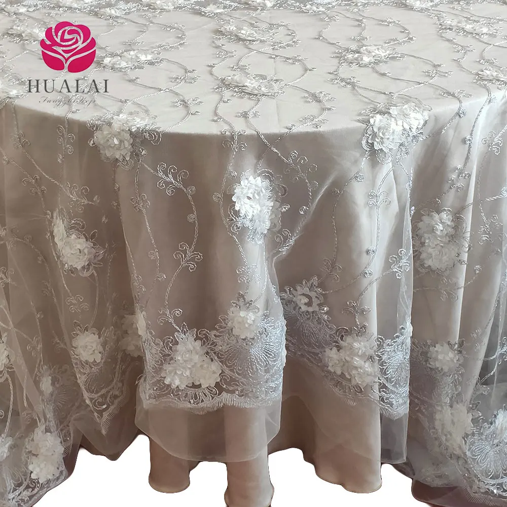 hand crochet embroidered tablecloths crochet ribbon embroidery table cover leaf petal  wedding lace mesh  beige