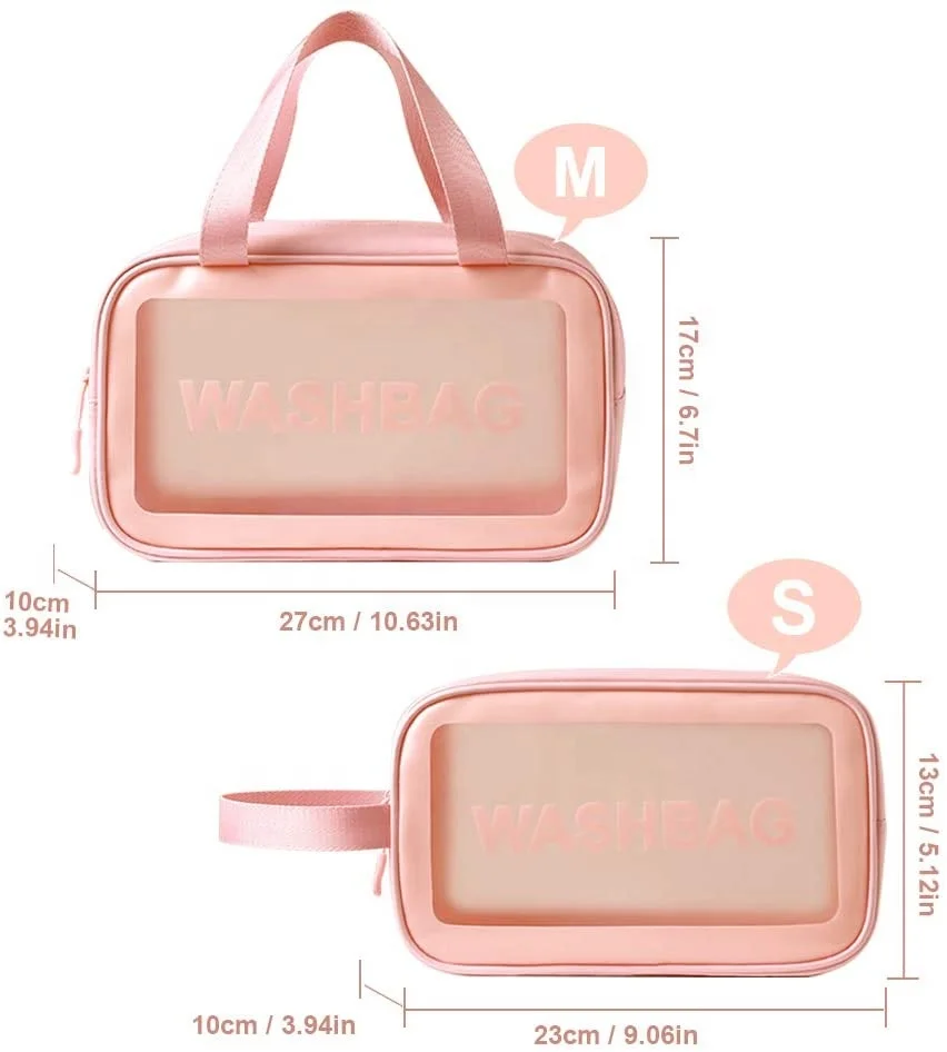 Micani Clear Toiletry Makeup bag, Hearkey 2 Pack Cosmetic Travel Bags Set Waterproof Wash Handle Portable Bag