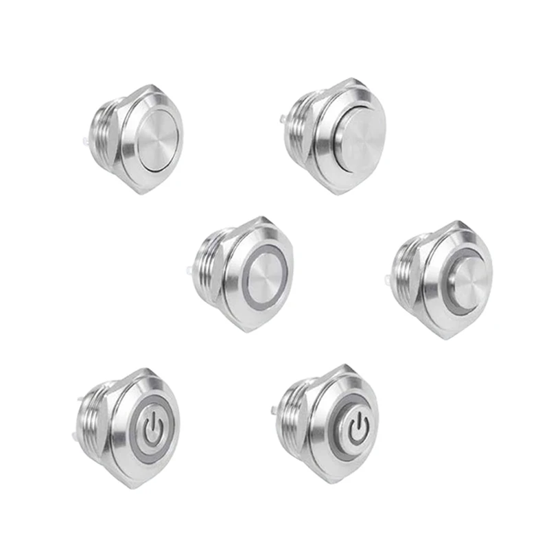 WD19mm 5pin LED push button switches Power Logo Illuminated Black Metal push switch button Ip67