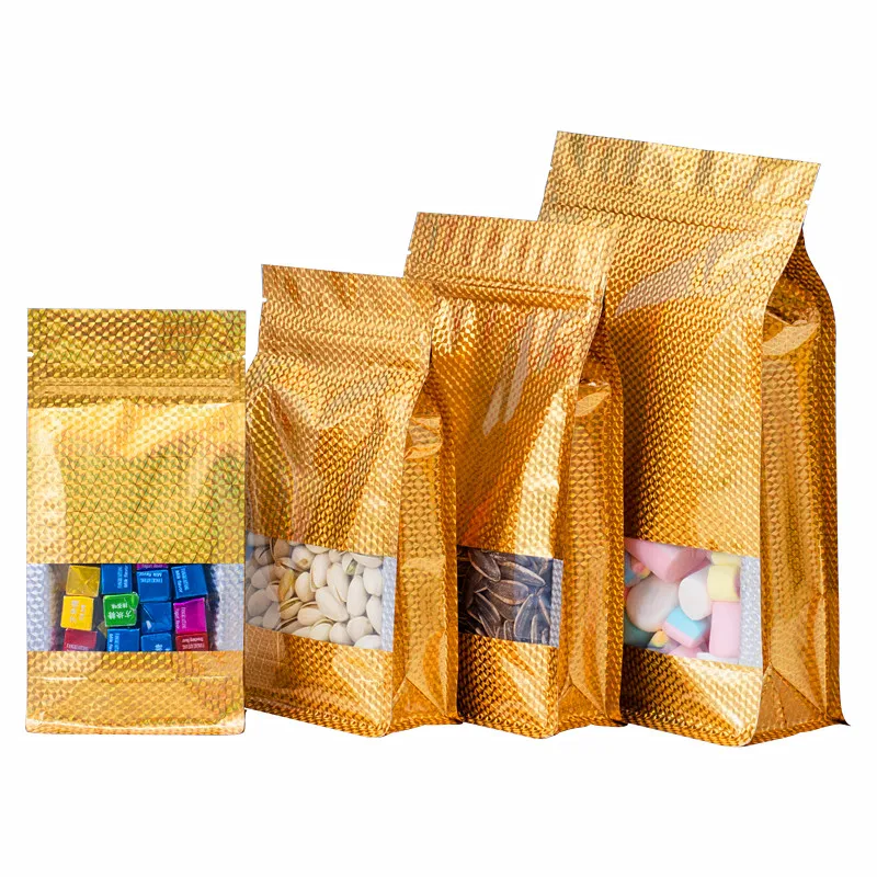 Laser Gold Aluminum Foil Stand Up Window Holographic Biscuit Sugar Coffee Beans Snack Nuts Gifts Packaging Pouches Mylar Bag