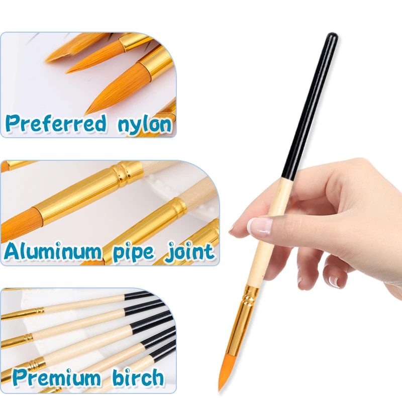 Professional 6Pcs/set Nylon Hair Artist Painting Brushes Watercolor Wood Handle Oil Paint Brushes for Art Painting