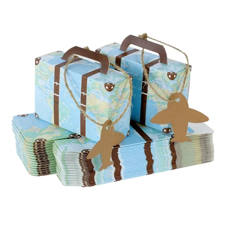 Chocolate Wedding Baby Small Cardboard Mini Suitcases Design Goodies Paper Gift Box Packaging With Handle For Wedding Sweets