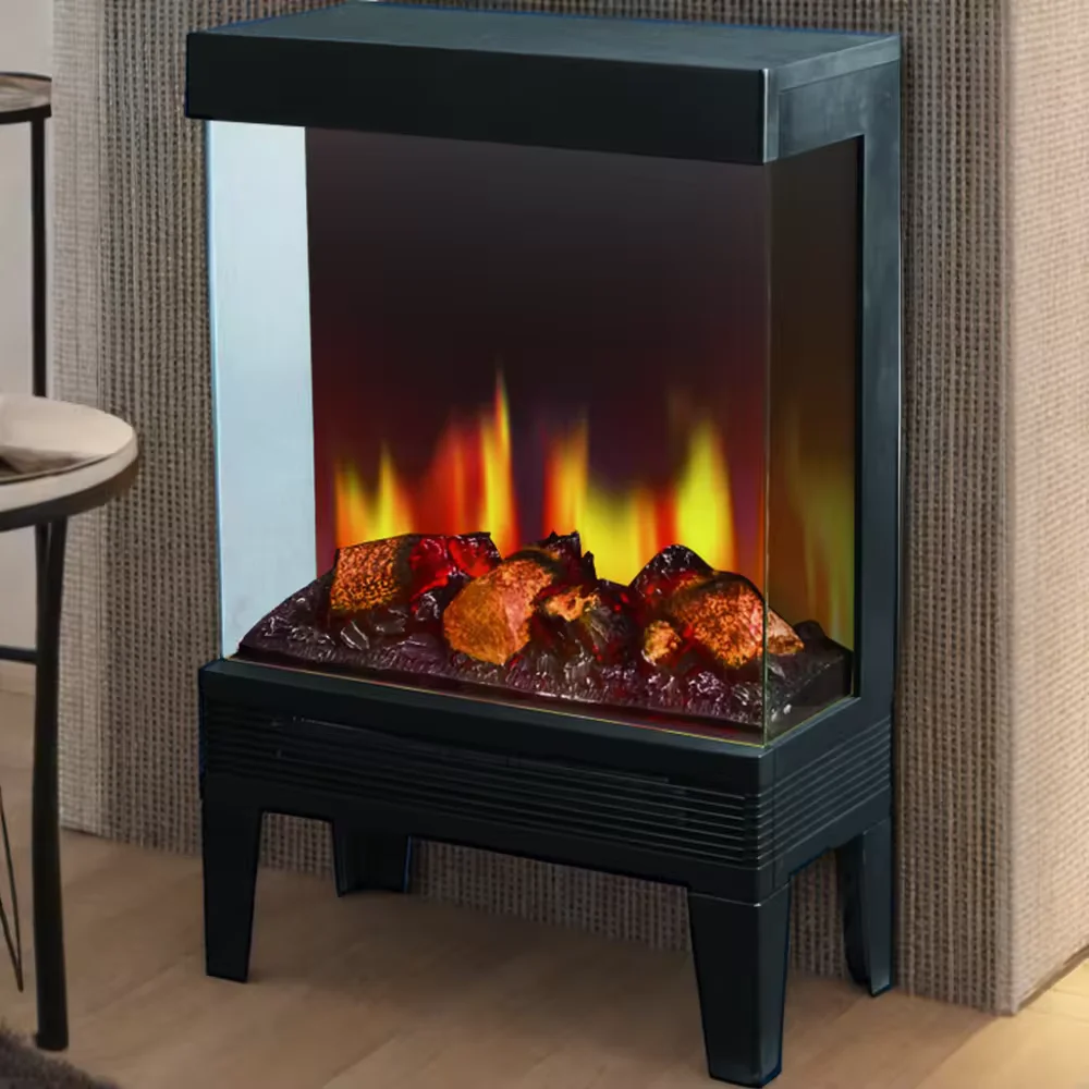 Portable 2000W Electric Fireplace with Overheat Protection for Bedroom & Living Room Heating Wire Function & Lighting