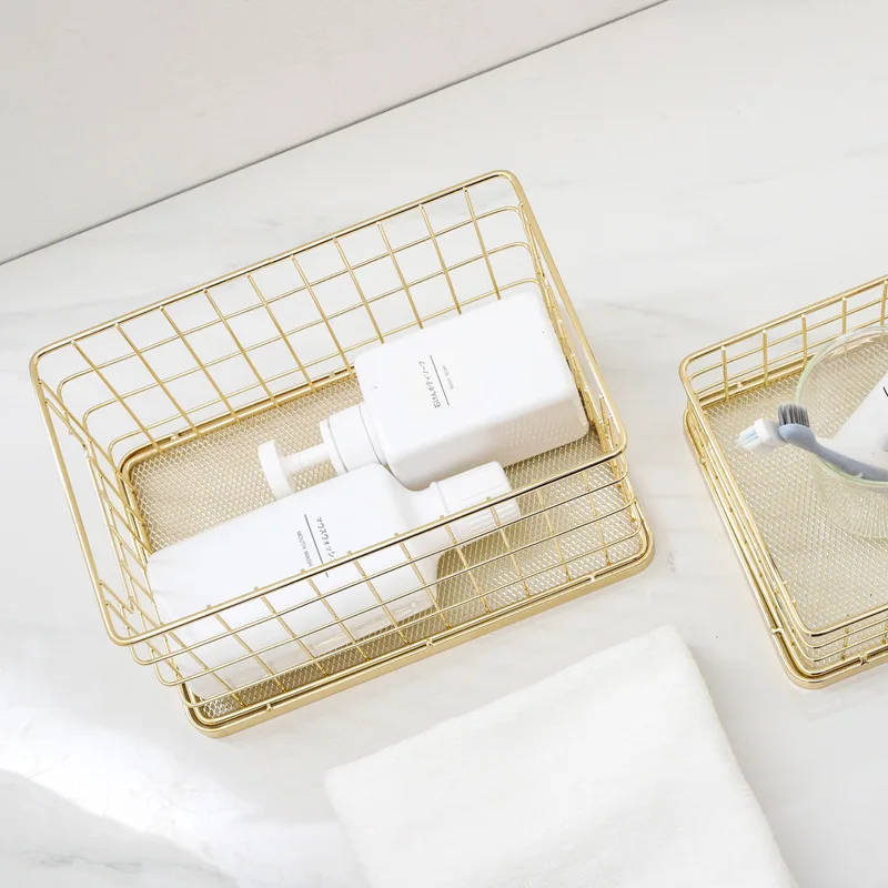 Rose Gold Metal Wire Storage Basket Organizer Bin Desktop Baskets Fruit Basket for Kitchen Cabinet Freezer Bedroom Bathroom