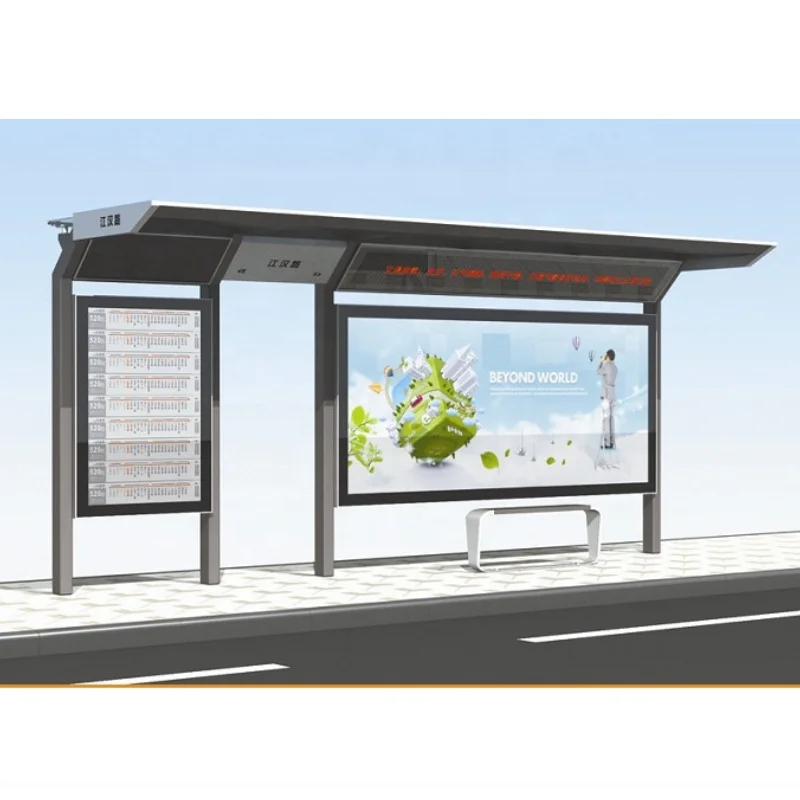 Advertising Light Box LCD Outdoor Digital Signage Prefab Bus Shelter Outdoor Steel Bus Stop