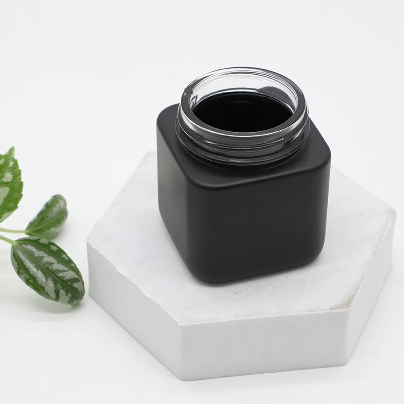 Child resistant recyclable food square black concentrate container smell proof glass bottles glass jar food safe glass jar