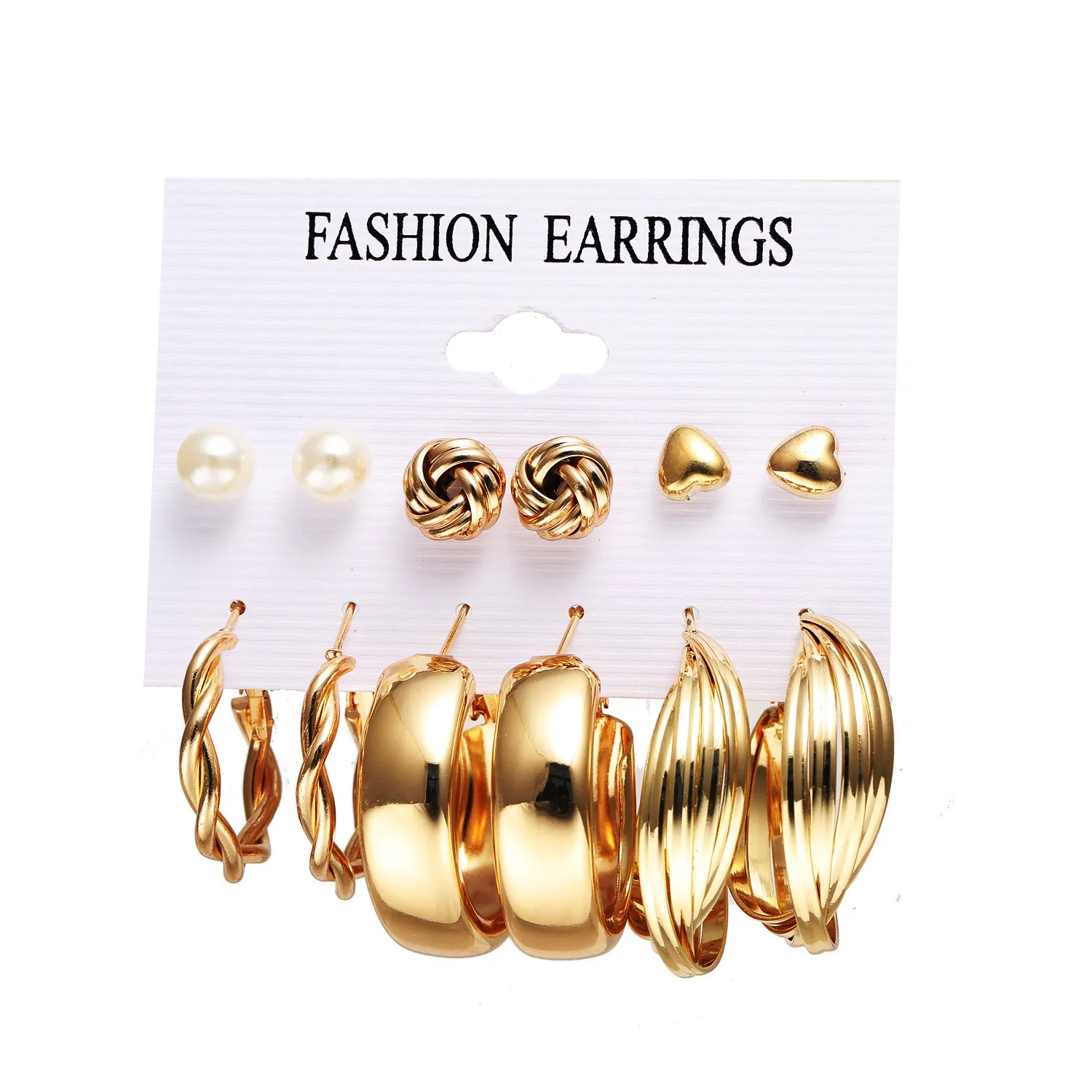 European and American cross-border 6-piece creative pearl studded diamond gold circle earring set