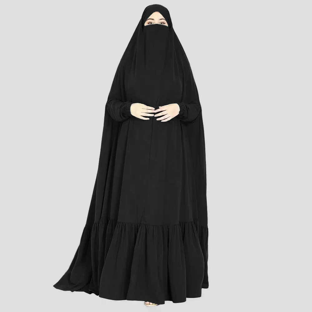 Modest Khimar Hijab Abaya Solid Color Festival Daily Robe Set Dress Niqab Burka Woman Clothing Islamic Muslim Abaya Dress Jilbab