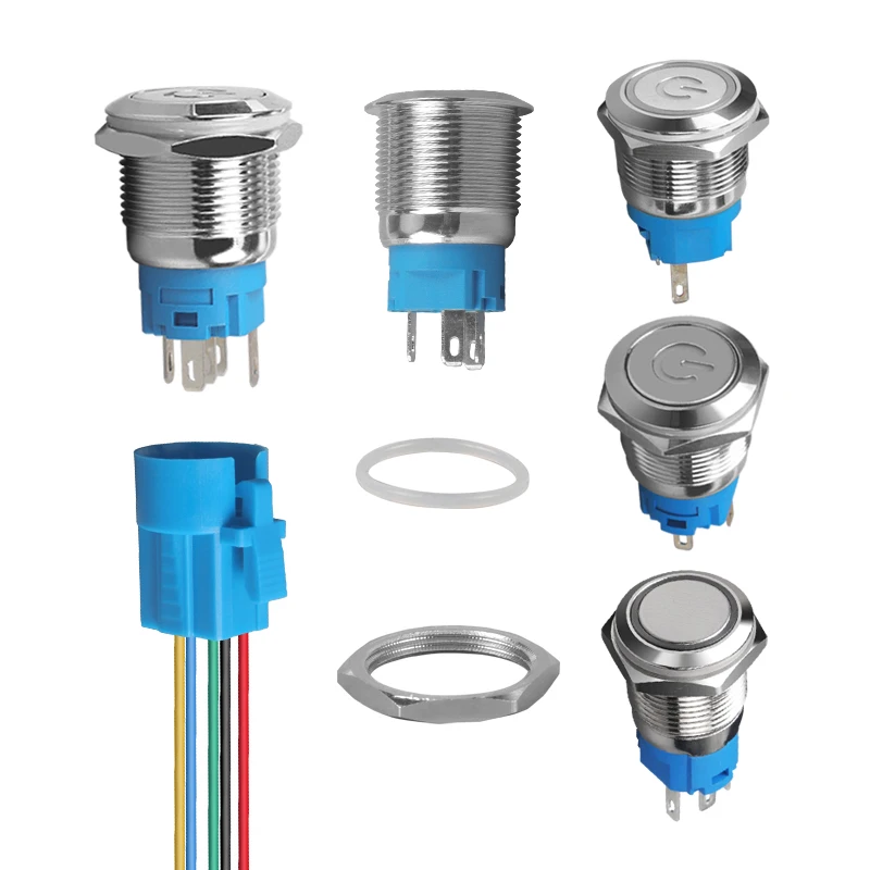 CMORSUN lamp switches IP67 wired waterproof push button switches and 19mm 5 pin ring illuminated 12volt