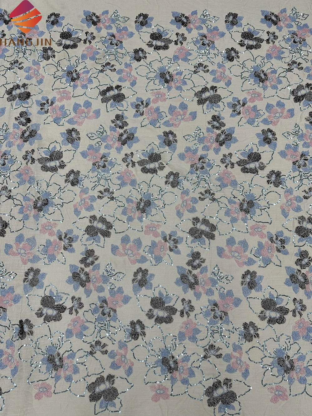 Black Heavy Beaded Lace Fabric With Sequin Luxury 3D Flower Lace Fabric Embroidery Cotton Lace Fabric For Women Party Dress