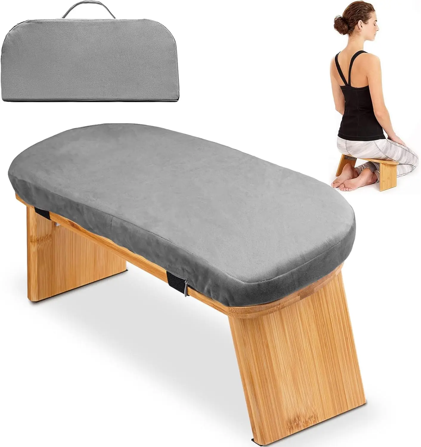 Mindful Modern Folding Meditation Bench - Bamboo Kneeling Stool with Locking Magnetic Hinges - Cross Legged Folding Seiza Chair