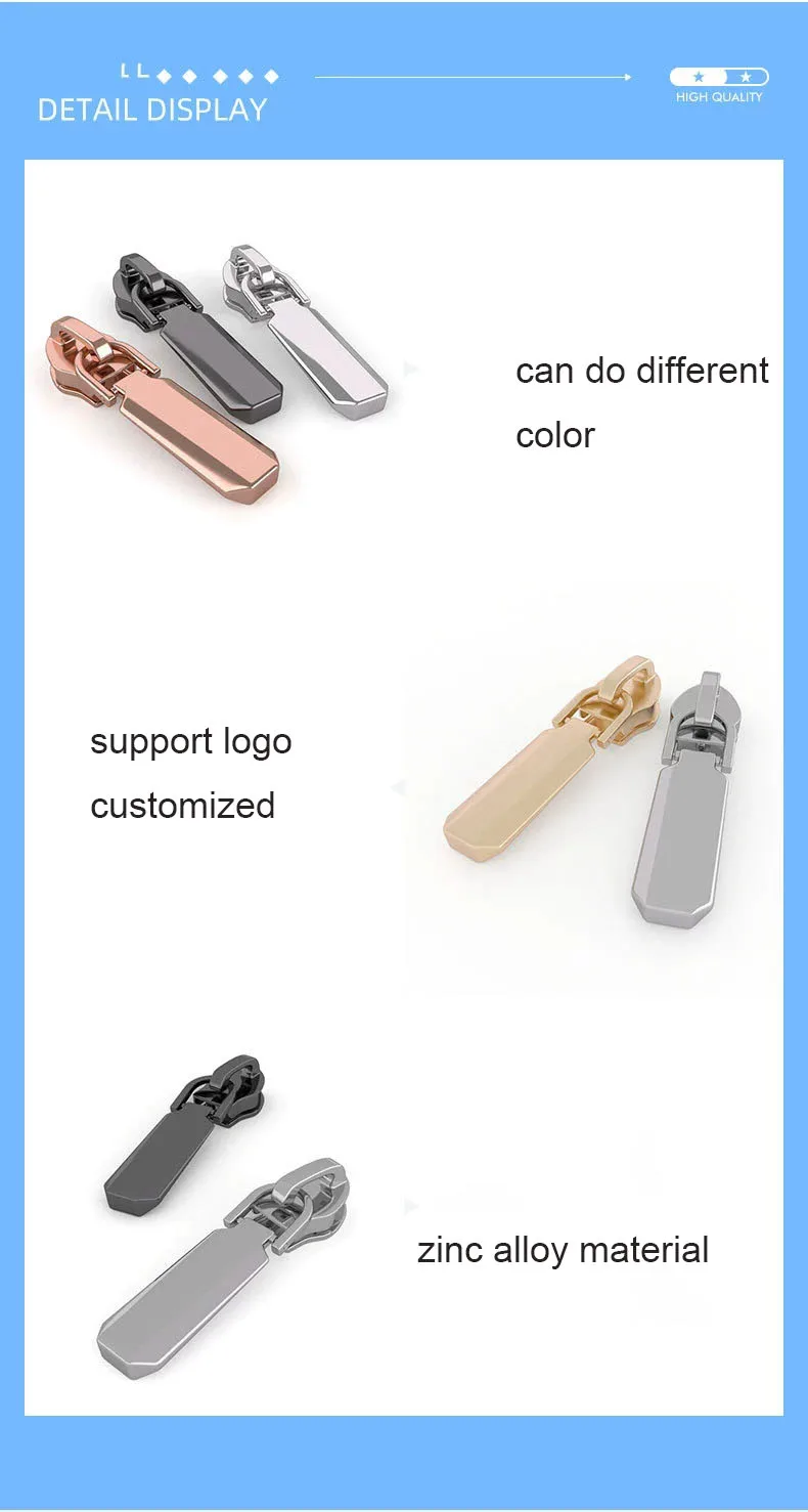 high quality metal waterproof rainbow zipper #5 slider custom logo puller nylon zipper pulls for bag slider