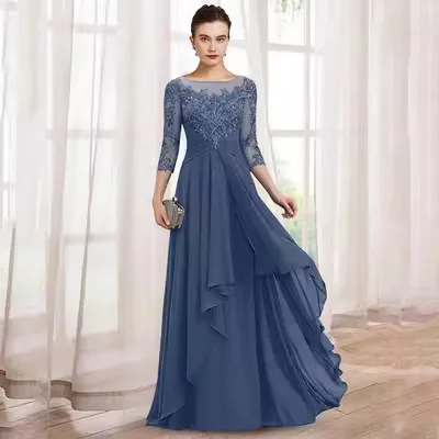 gown evening dress elegant casual women formal chiffon mesh sequin long sleeve maxi dresses