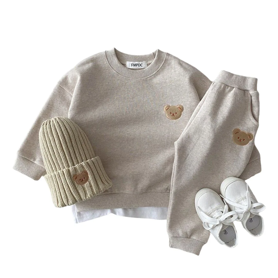2022 Autumn New Baby Clothes Set Bear Embroidery Hoodies And Pants 2 Pcs Boys Sweatshirt Suit