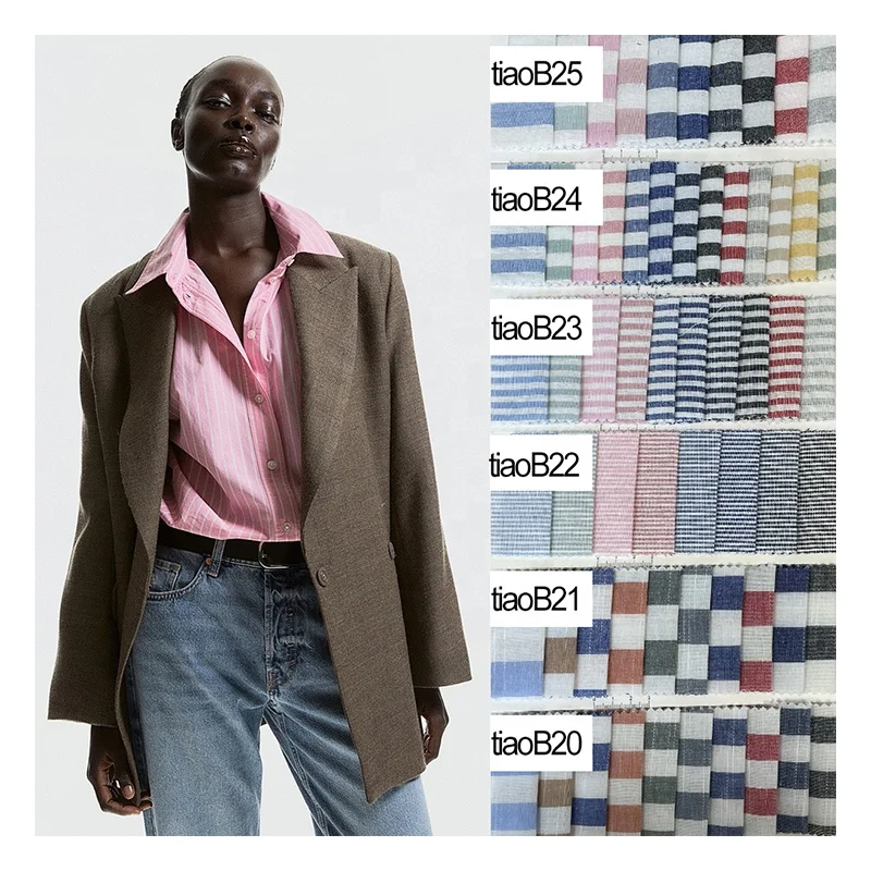 Wholesale low price striped yarn dyed woven polyester cotton blend fabric for shirts