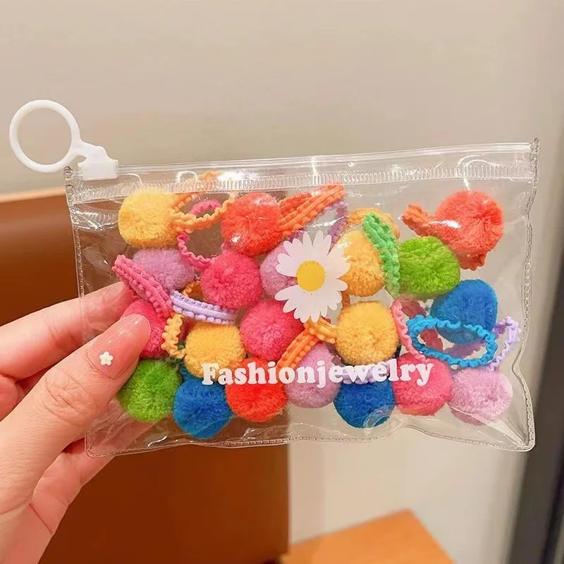 20pc Elastic small rubber band leather cover durable hair tie Headwear no damage hair tie candy color hairball hair circle set