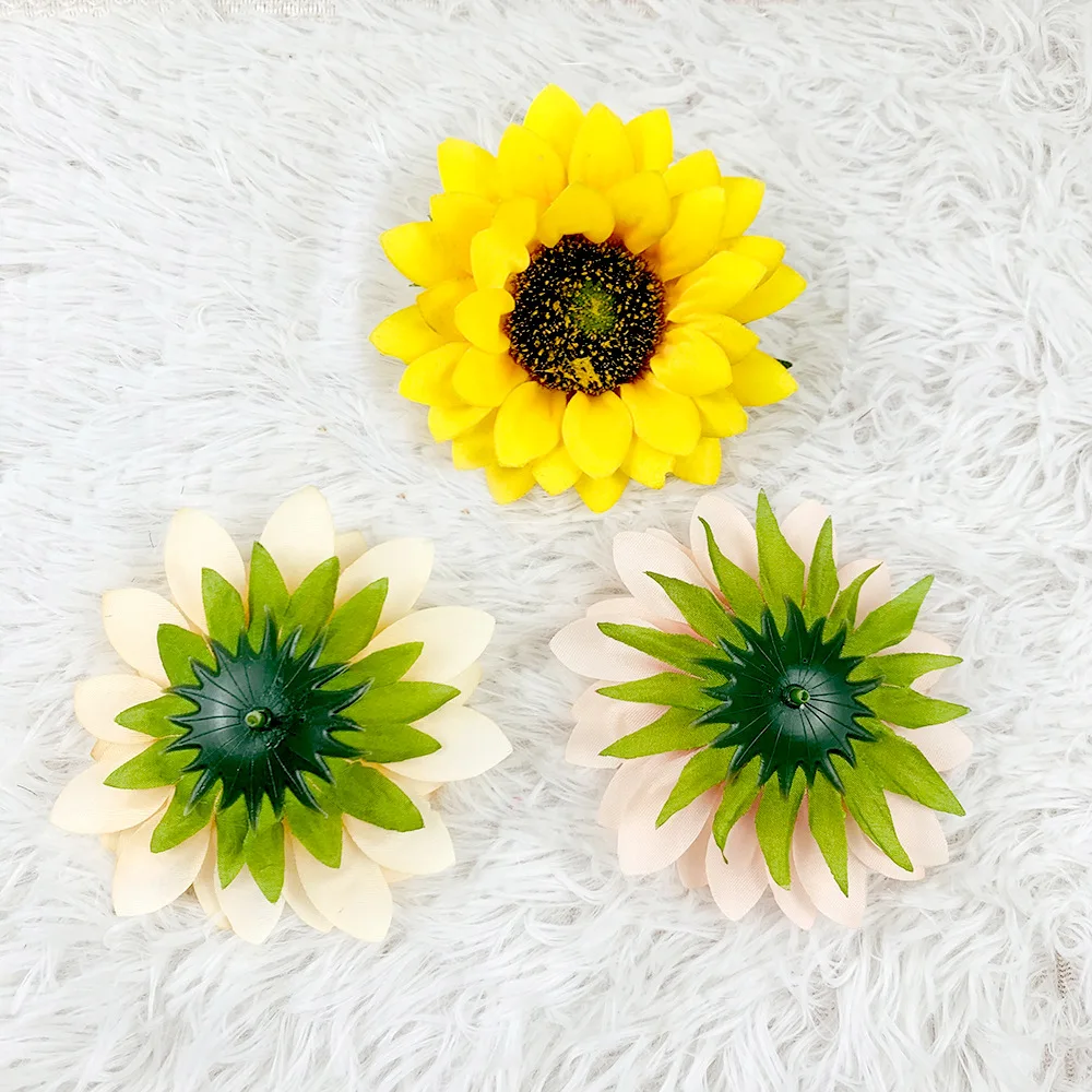 12cm Artificial Sunflower Heads Wholesale Faux Silk Sunflower Head Decoration For Christmas Tree Craft Home Party Wedding Decor