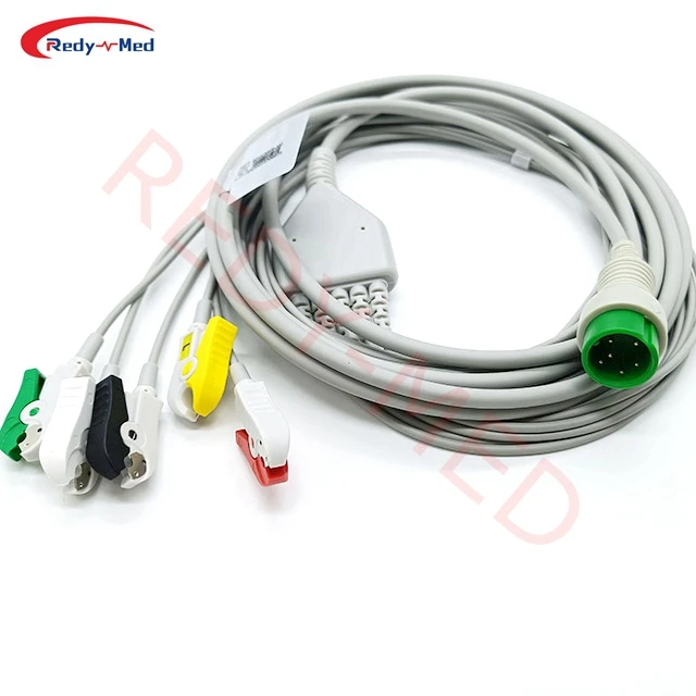 Compatible Creative K12 ECG Patient Cable 5-Leads Clip Electrodes IEC 6Pin Quality ISO Certified PVC TPU EOS Disinfecting Type