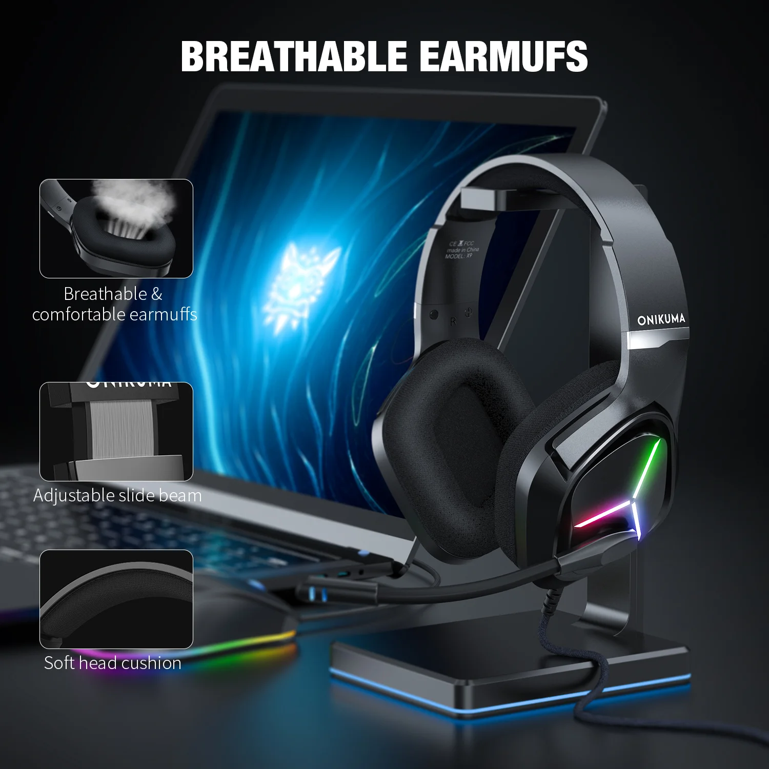 X9 headset Wired Headphones RGB Light Onikuma Brand Owner Factory Price Gaming Earphone & Headphone & Accessories
