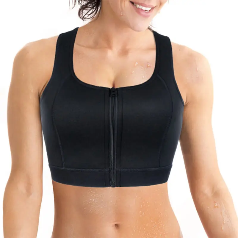 High Quality Women Workout fitness Sauna vest Professional Design Front Zipper Lady Sports Bra Yoga Wear Black Gym Tops