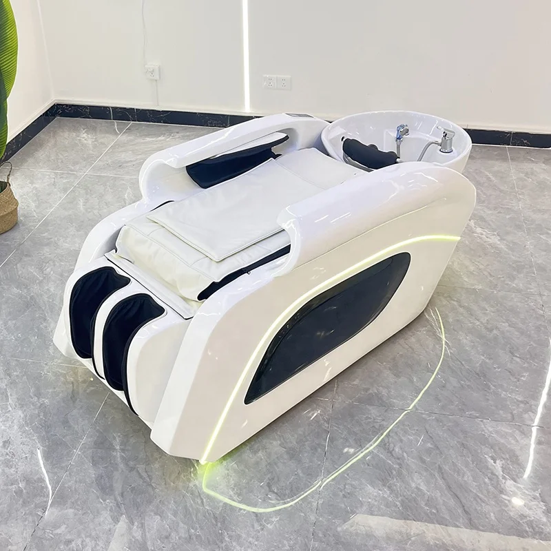 Hot Sale Modern Luxury Electric Massage Washing Chair For Barbershop Water Therapy Deep White Wash Basin Headspa Shampoo Bed