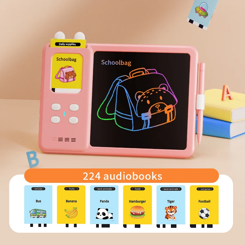 Kids Educational Word Learning Machine Toy Montessori Drawing LCD Writing Tablet Talking Flash Card for Toddler 112 Cards
