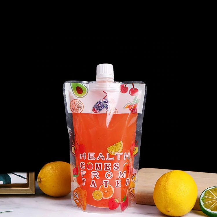 custom logo design juice plastic reusable clear drink baby food squeeze water refill jelly milk packaging spouted pouches bags